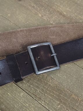 Men's Dark Brown Leather Belt with Metal Buckle